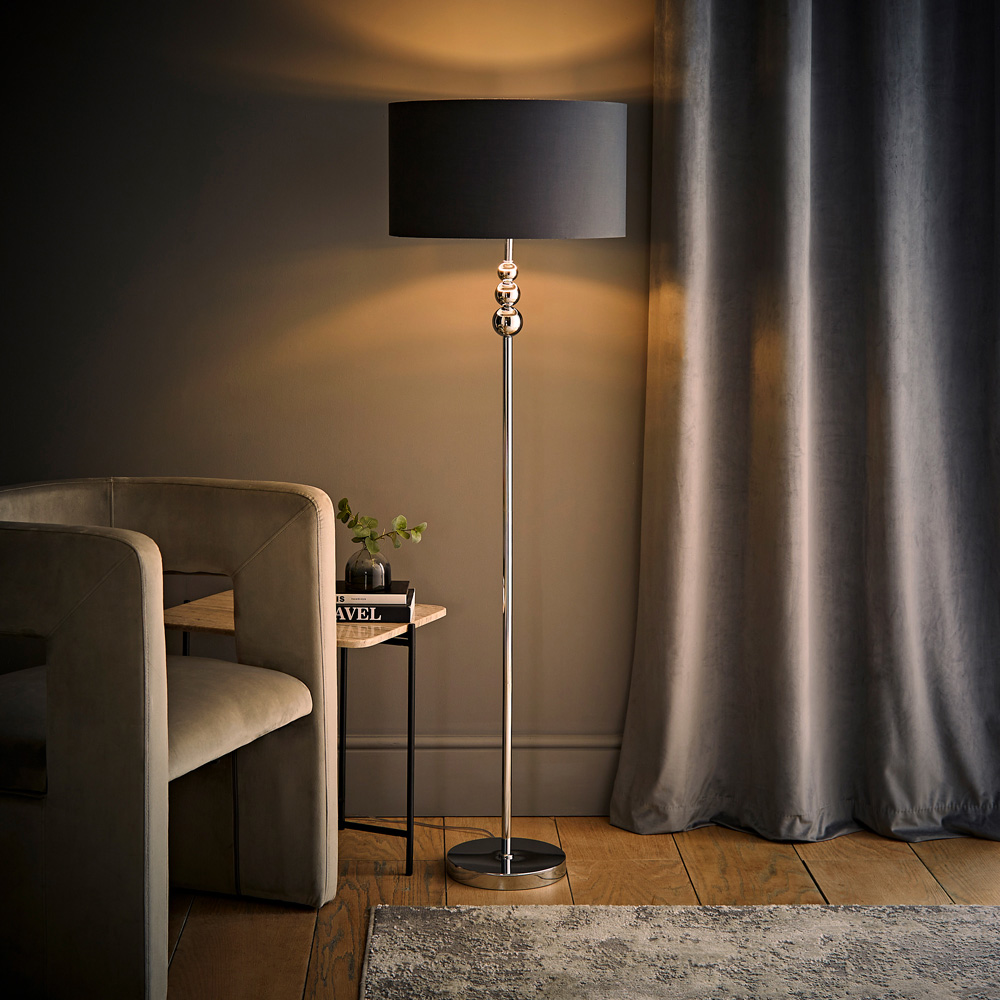ValueLight Marissa Charcoal Velvet Chrome Inner Shade Chrome Stacked Ball LED Floor Lamp Image 6