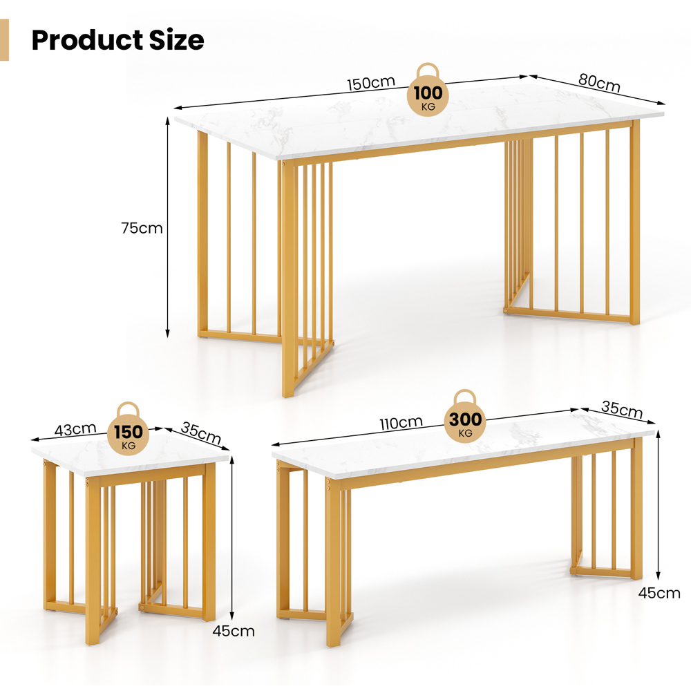 Costway 4 Seater Dining Set with Bench and Stools White and Golden Image 7