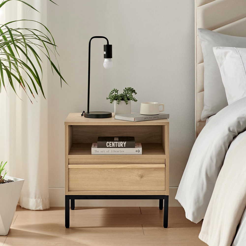Furniturebox Sval Single Drawer Single Shelf Oak Effect Wooden Bedside Table Image 6