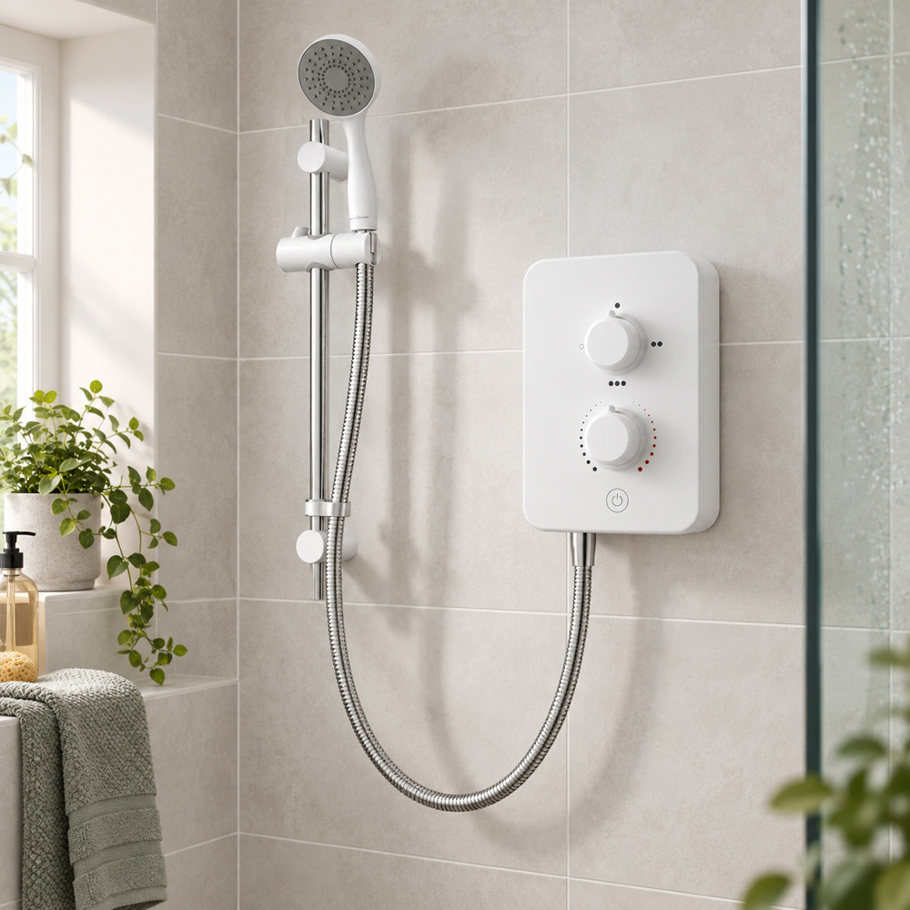 Go Bathrooms Gainsborough Polar White Slim Mono Electric Shower with 3 Power Settings 8500W Image 2