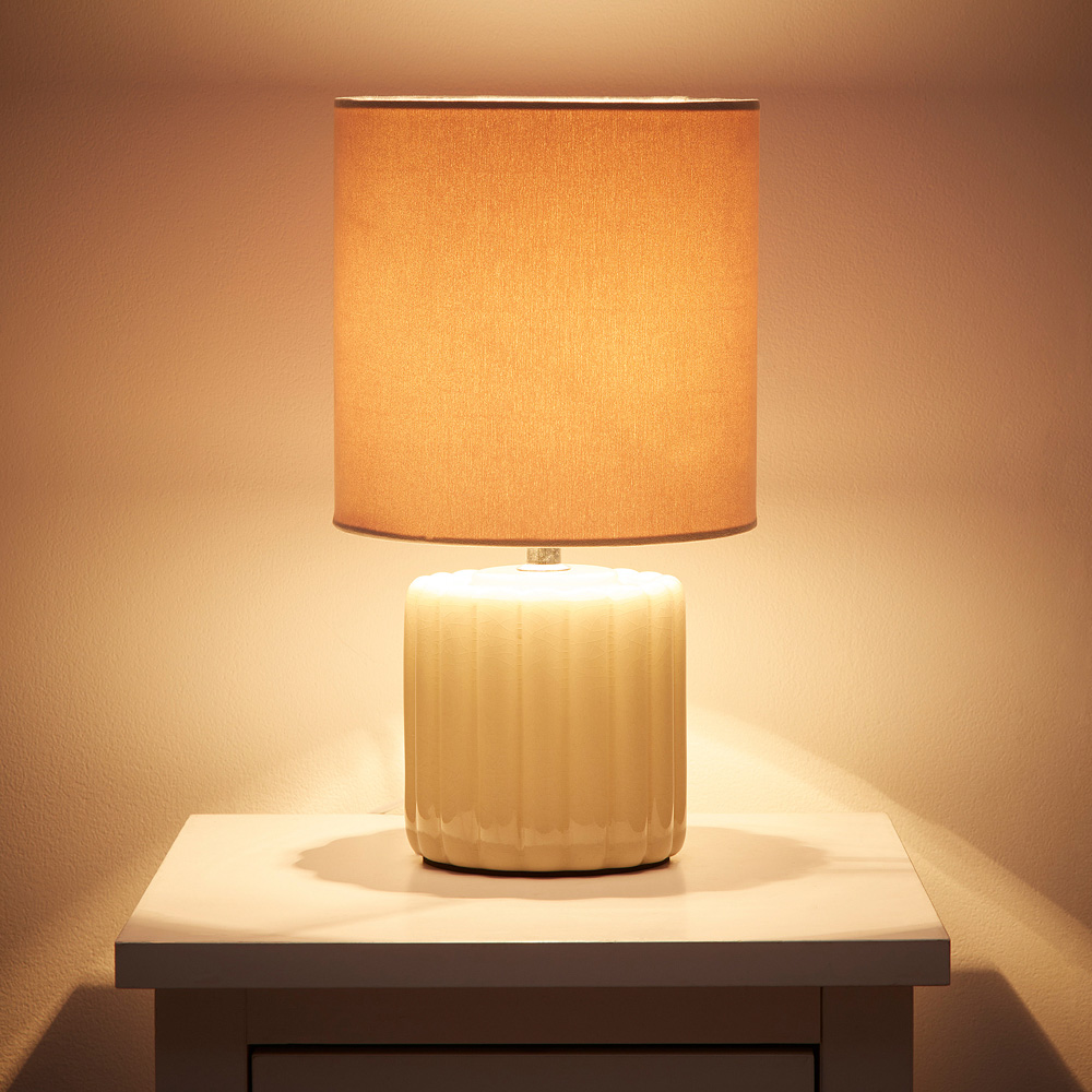 Kliving Zoe Cream Velvet Shade Ceramic Table Lamp Image 3