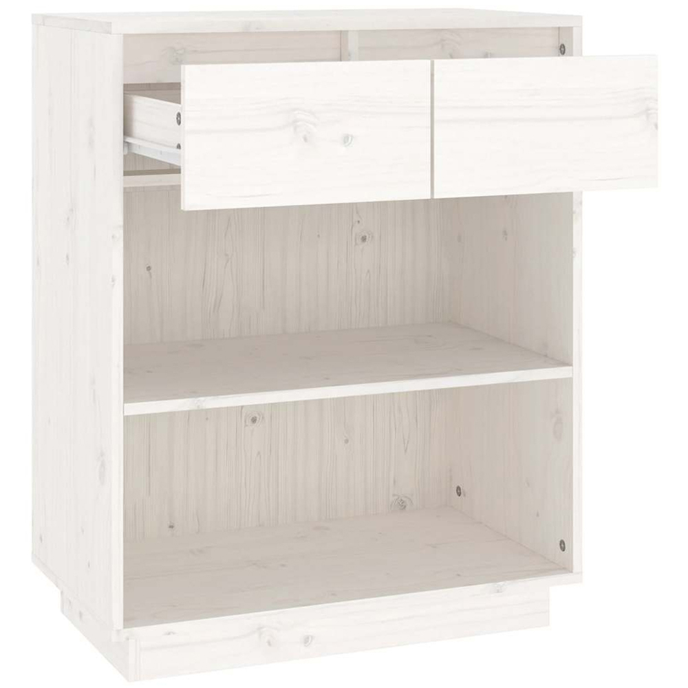 vidaXL 2 Drawer 2 Open Shelf White Solid Pinewood Console Cabinet Image 4