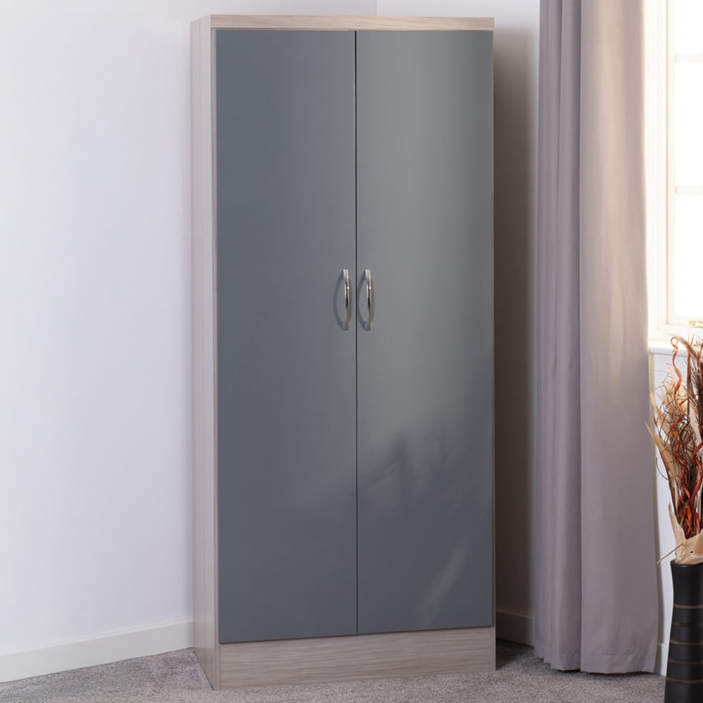 Seconique Nevada 2 Door Grey and Light Oak All Hanging Wardrobe Image 1
