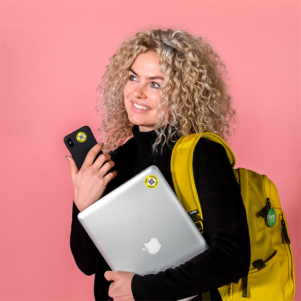 Thnx Yellow Airtag Keychain and Stickers with QR Code Smart Pack Image 3