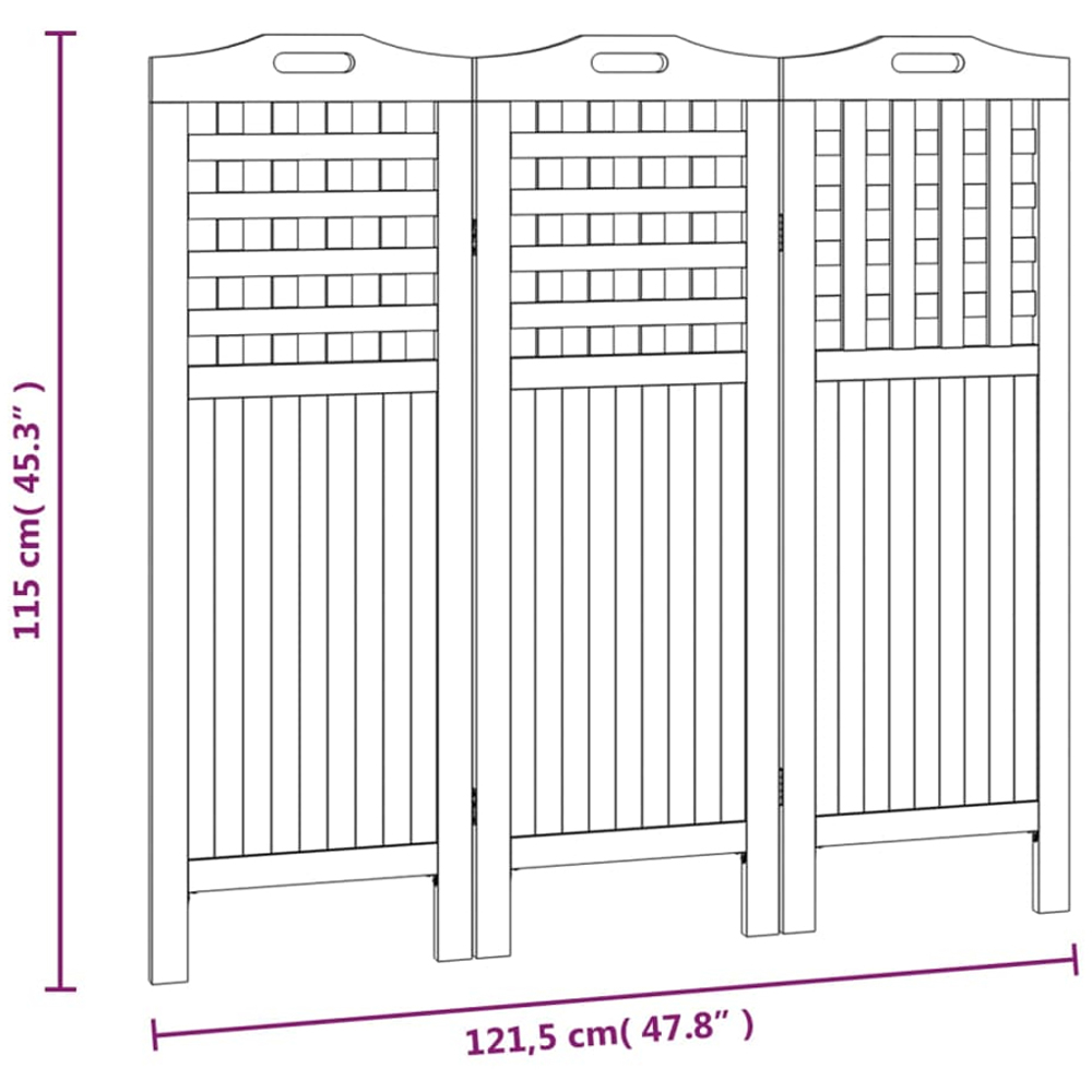 vidaXL Brown Wooden 3 Panel Room Divider 121.5 x 2 x 115cm Image 5