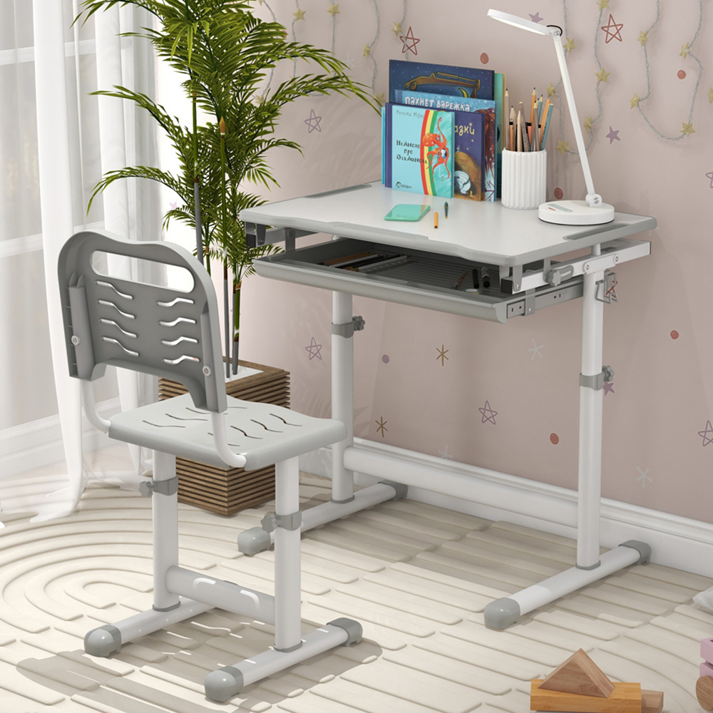 Playful Haven 2 Piece Kids Desk and Chair Set Grey Image