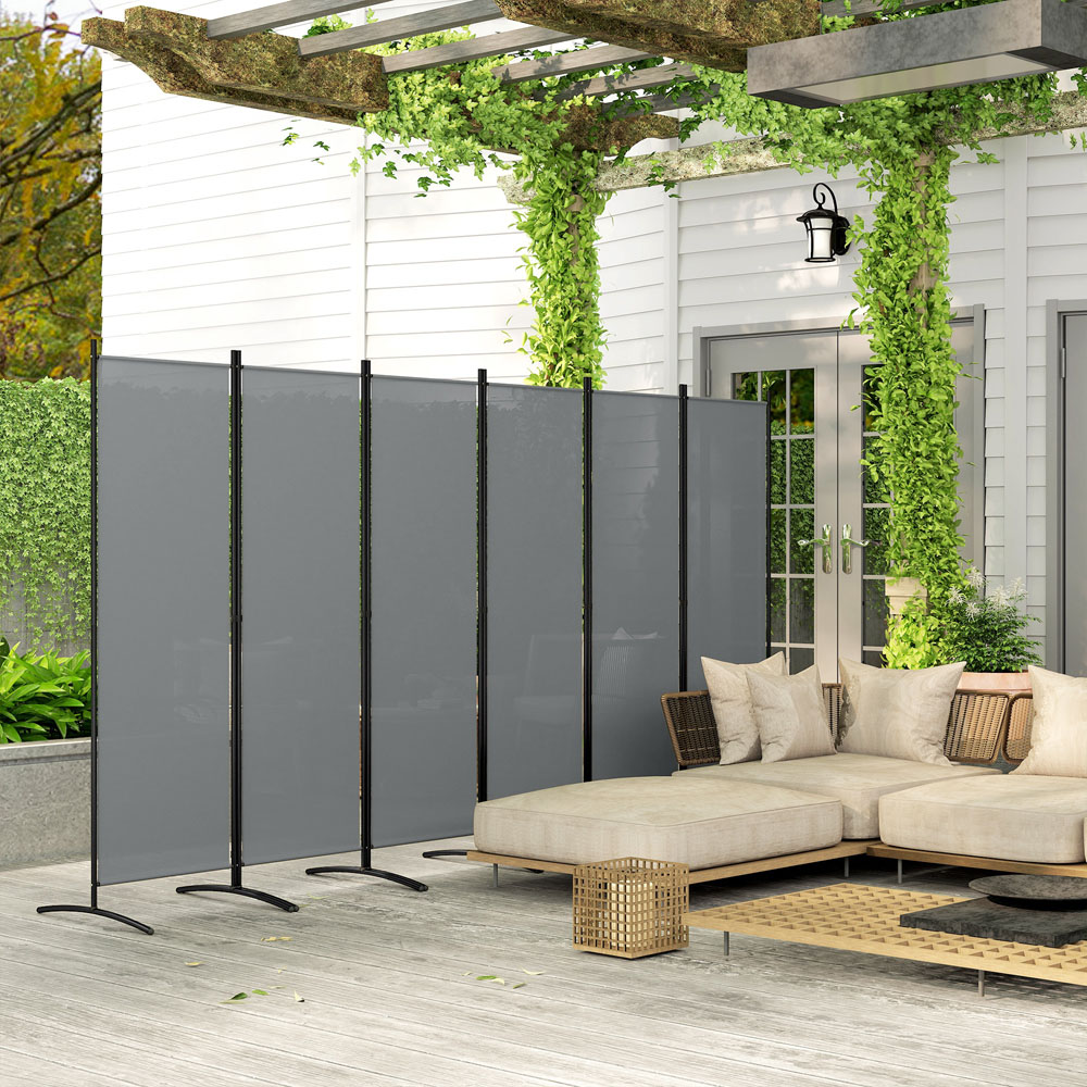Outsunny 6 Panel Dark Grey Foldable Garden Privacy Screen Image 3