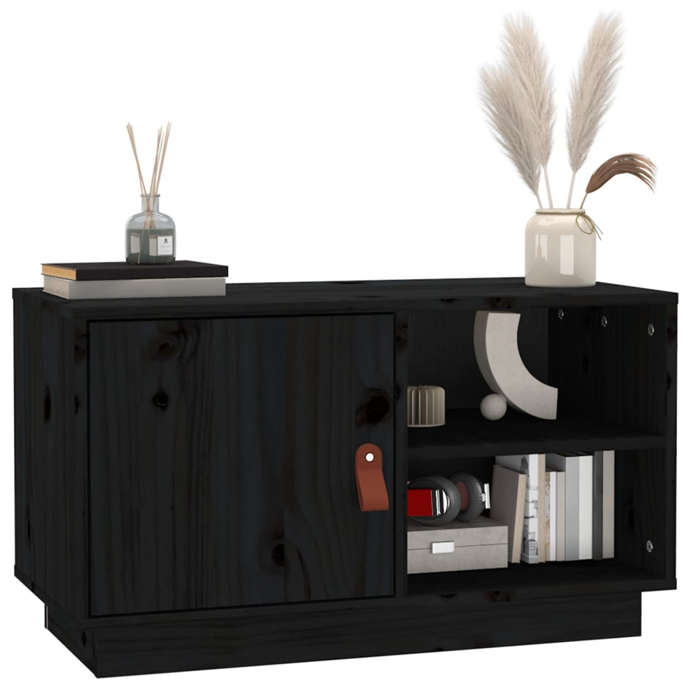 vidaXL Single Door 2 Shelf Black Solid Pine Wood TV Cabinet Image 4