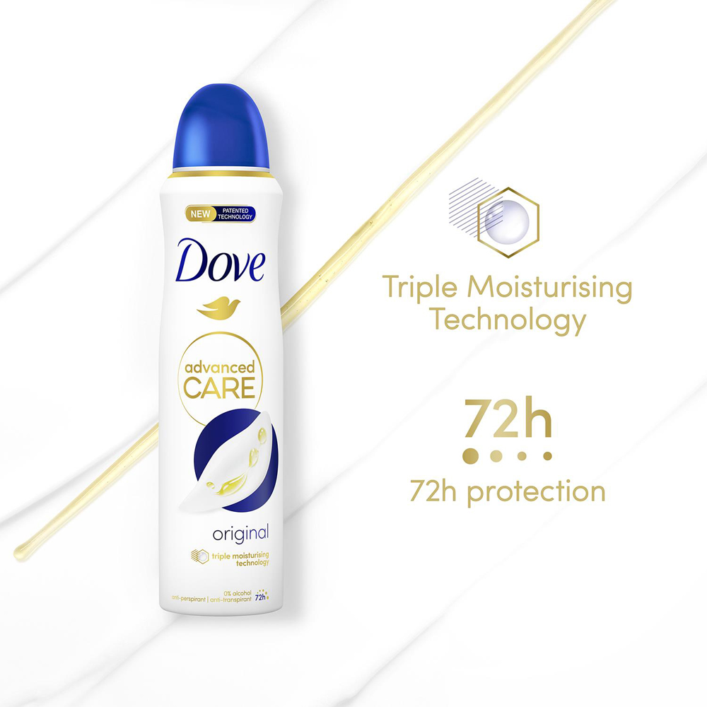 Dove Advanced Care Anti-Perspirant Deodorant Spray Original 200ml 3 Pack Image 4