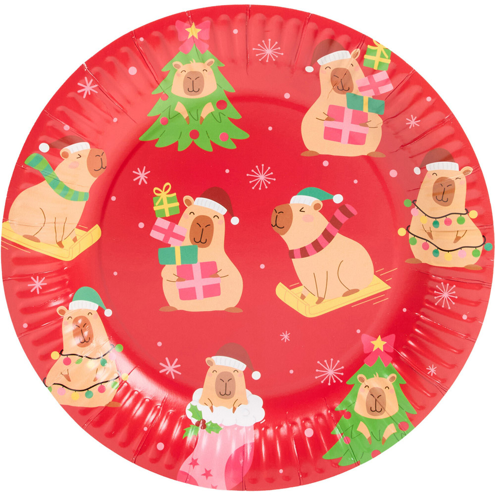 Pack of 10 Christmas Capybara Paper Plates Image 2