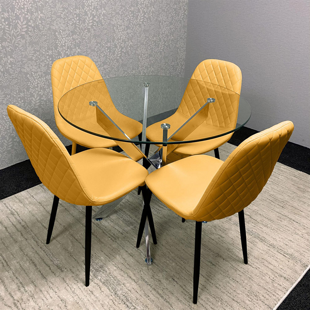 Kosy Koala Maya Gem 4 Seater Round Glass Dining Set Mustard Image 5