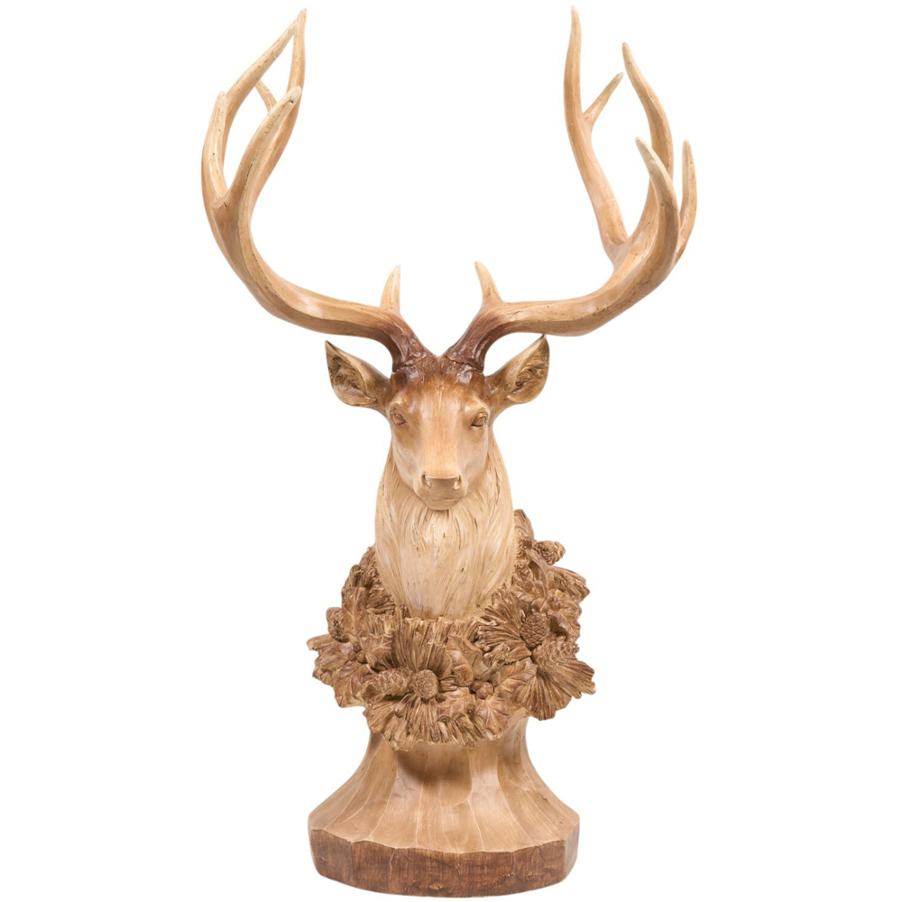 Wood Effect Ornate Stag Head Decoration Natural Image 2