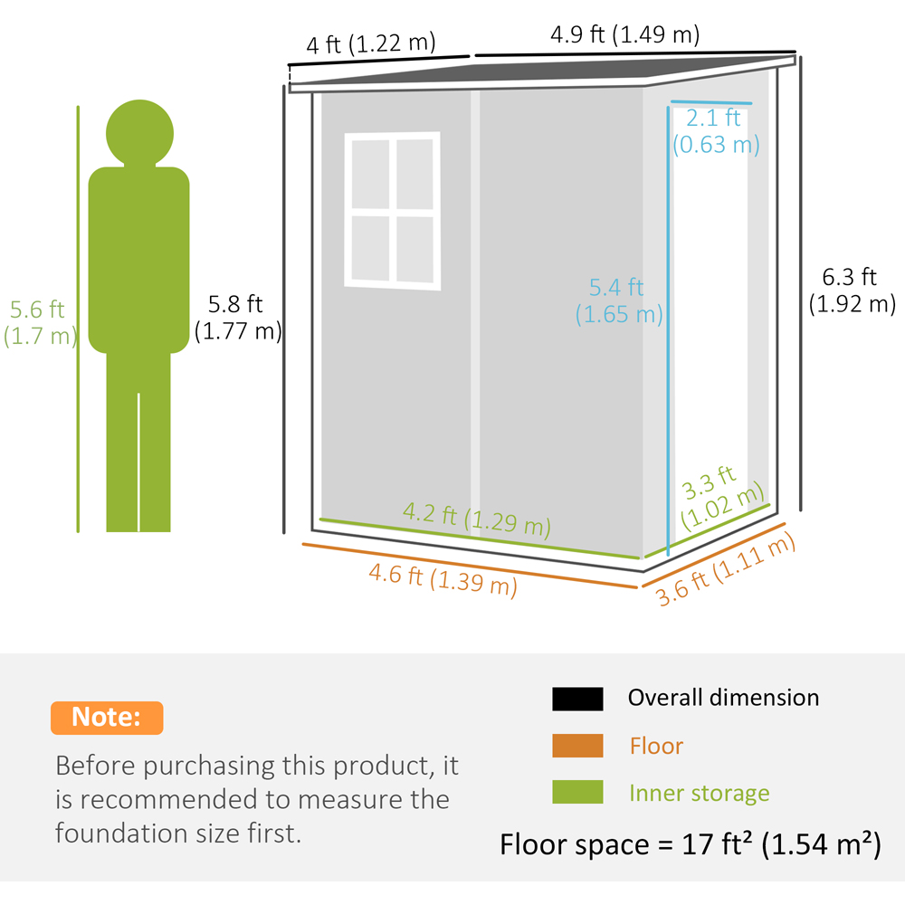 Outsunny 4 x 5ft Grey Vented Garden Storage Shed Image 8
