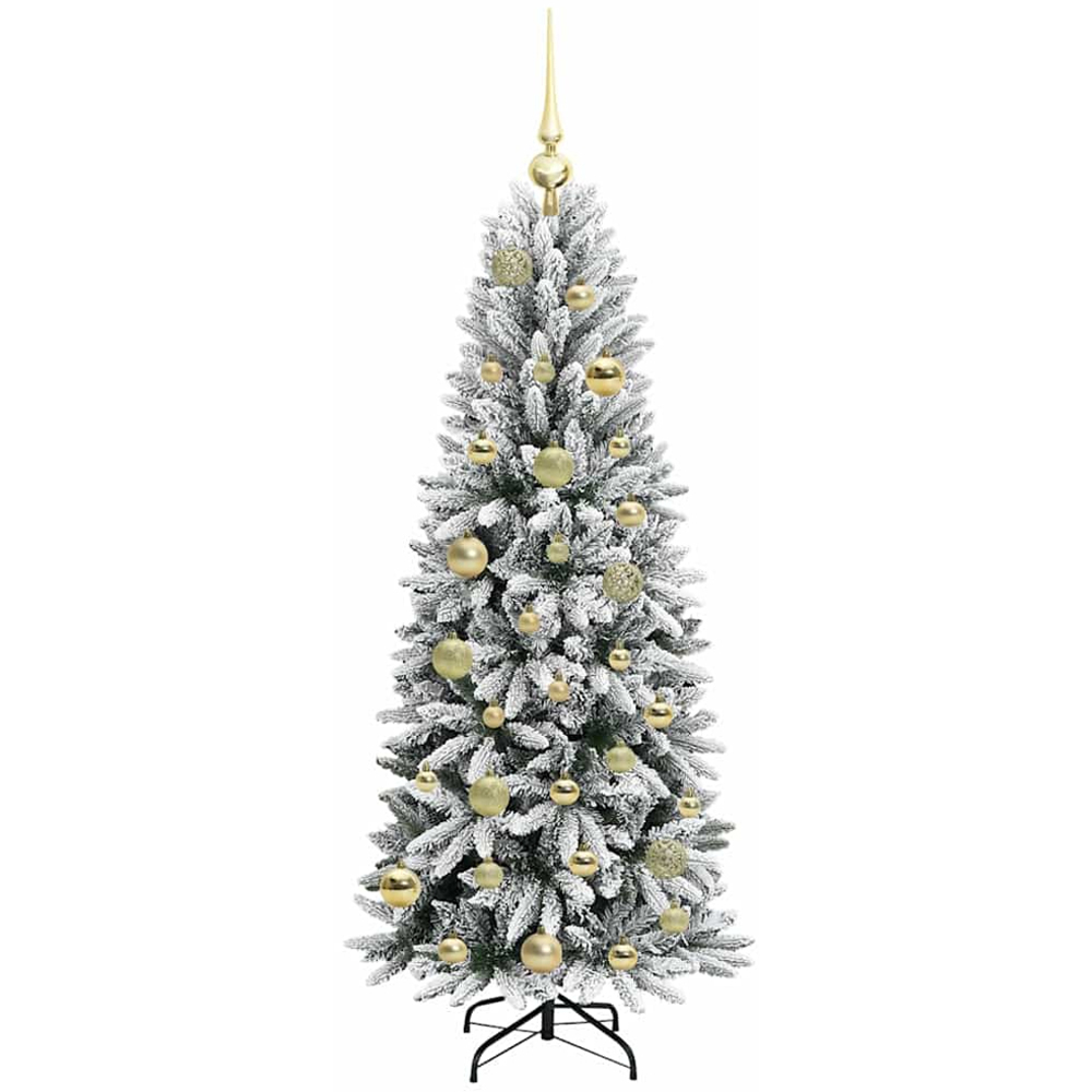 vidaXL Pre-Lit Gold Baubles Artificial Snow Flocked Christmas Tree 4ft Image 4
