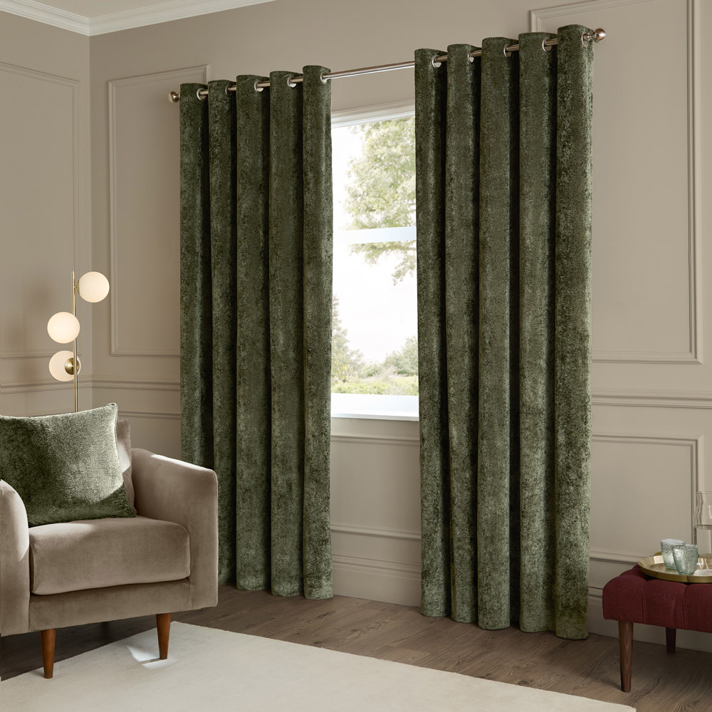 Paoletti Lustre Malachite Green Velvet Fully Lined Eyelet Curtains 168 x 137cm Image 1