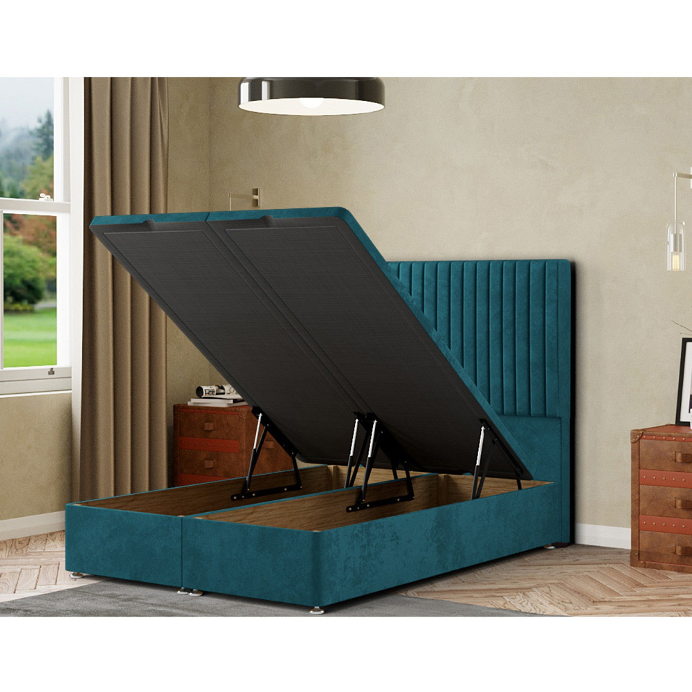 Eleganza Maryland Small Double Emerald Plush Ottoman Bed with Floor Standing Headboard Image 2