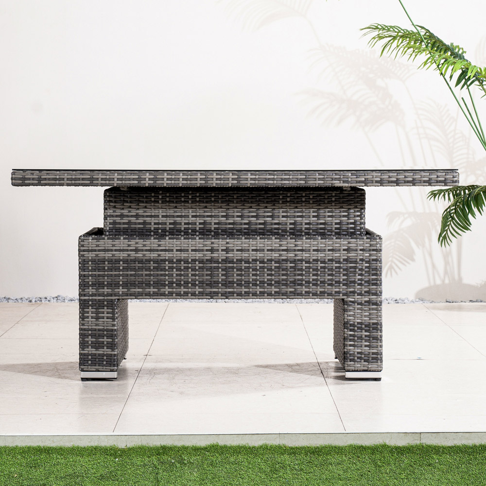 Direct Wicker Grey Rattan Tempered Glass Top Rising Garden Table Image 3
