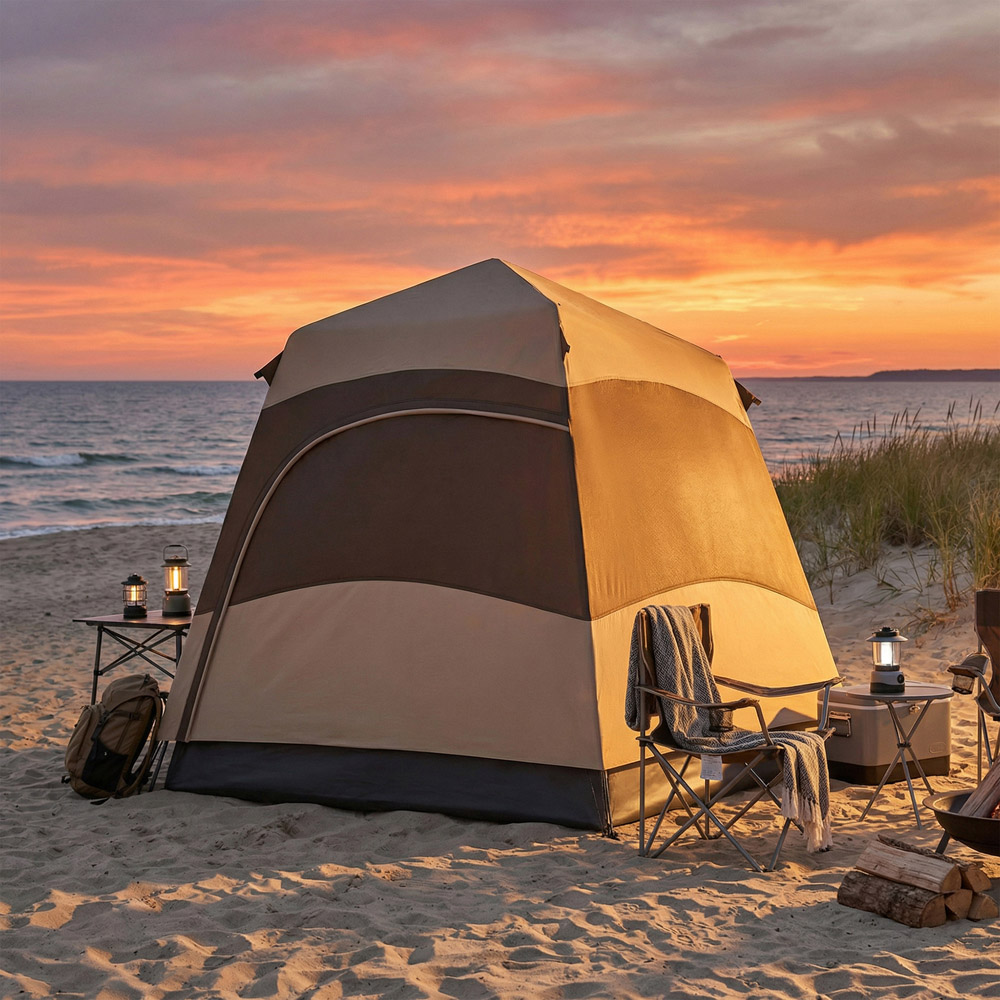 Outsunny 4-6 Person Brown Double Layer Pop-Up Tent with Rainfly Image 4