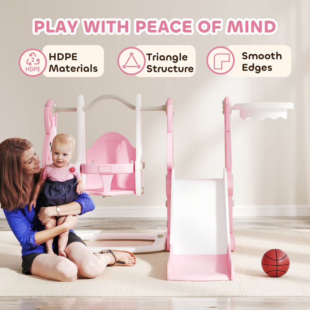 AIYAPLAY 4-in-1 Kids Pink Slide and Swing Set Image 7