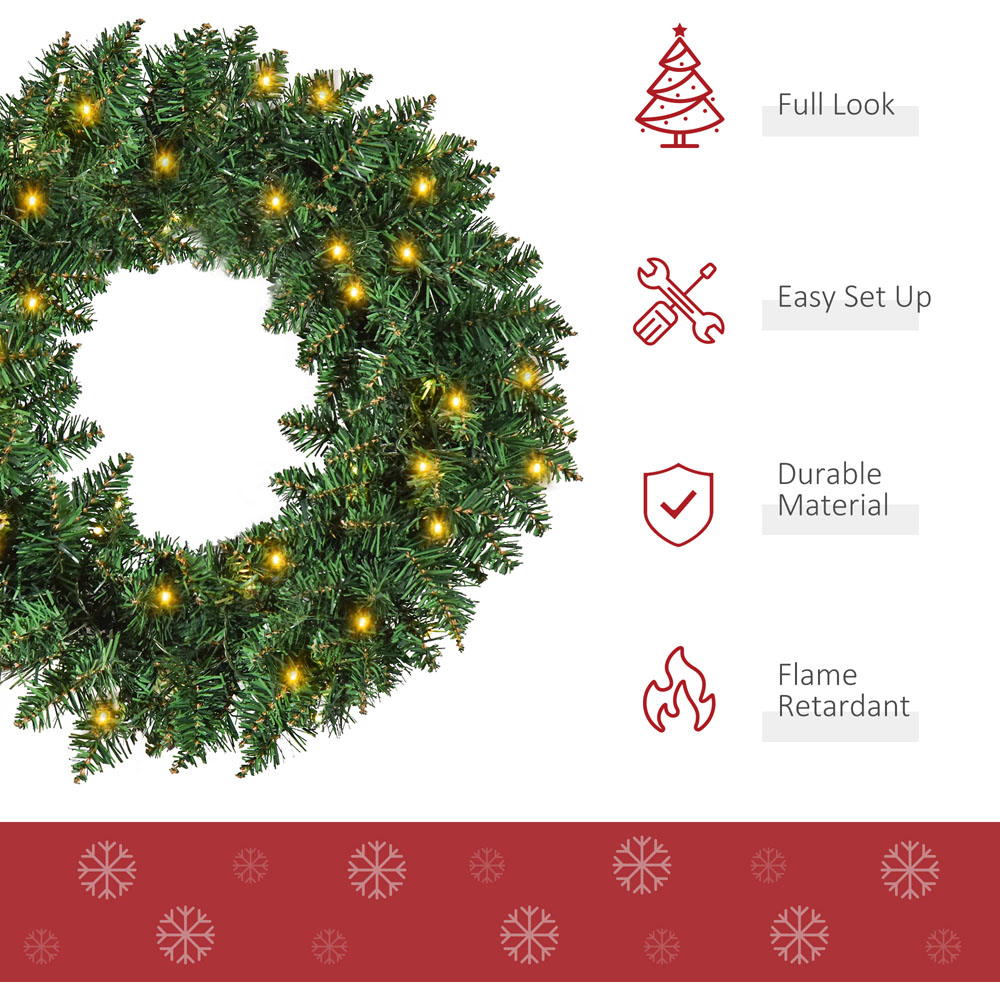 Everglow Green Christmas Wreath with LED Lights 55cm Image 4