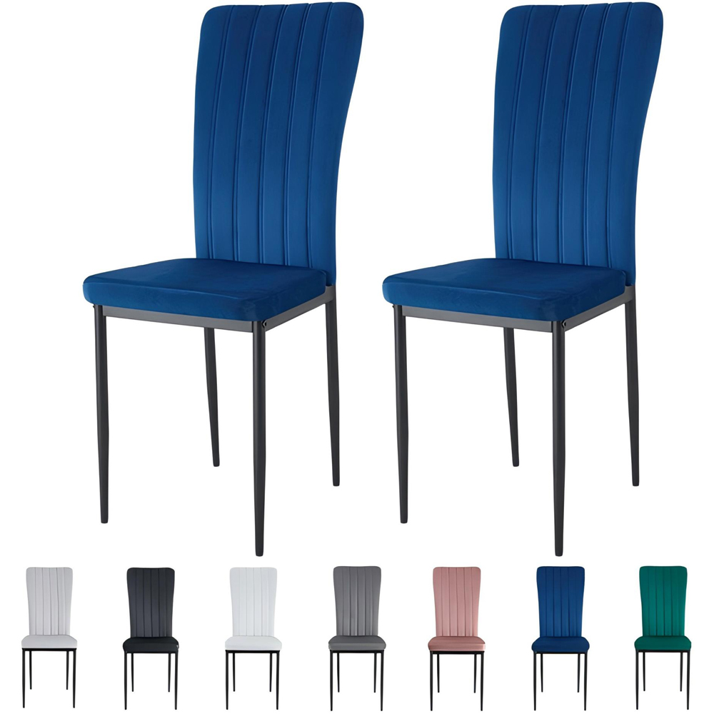 wilko Elle Set of 2 Blue Velvet Effect Plush Padded Upholstered Dining Chair Image 8