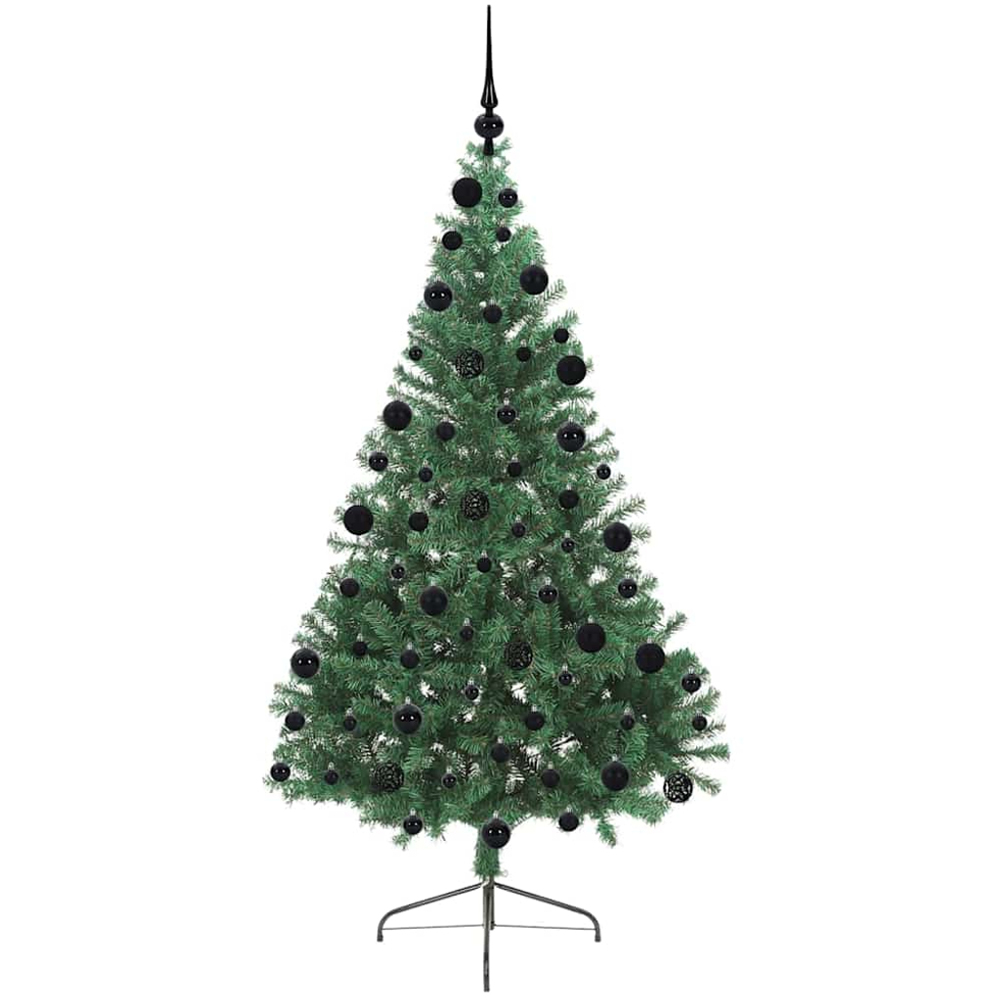 vidaXL Pre-Lit Black Baubles Green Artificial Christmas Tree 7ft Image 4