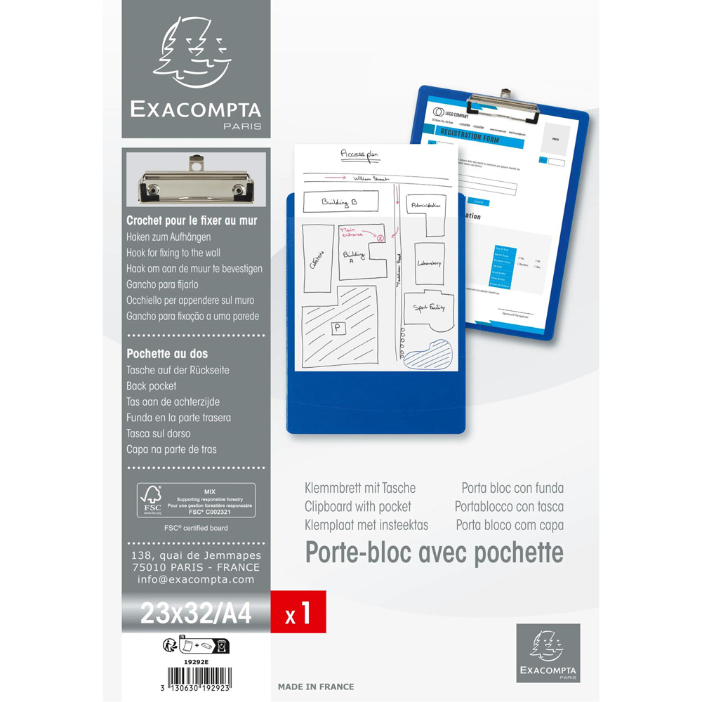 Exacompta A4 Blue Clipboard with Back Pocket 10 Pack Image 4