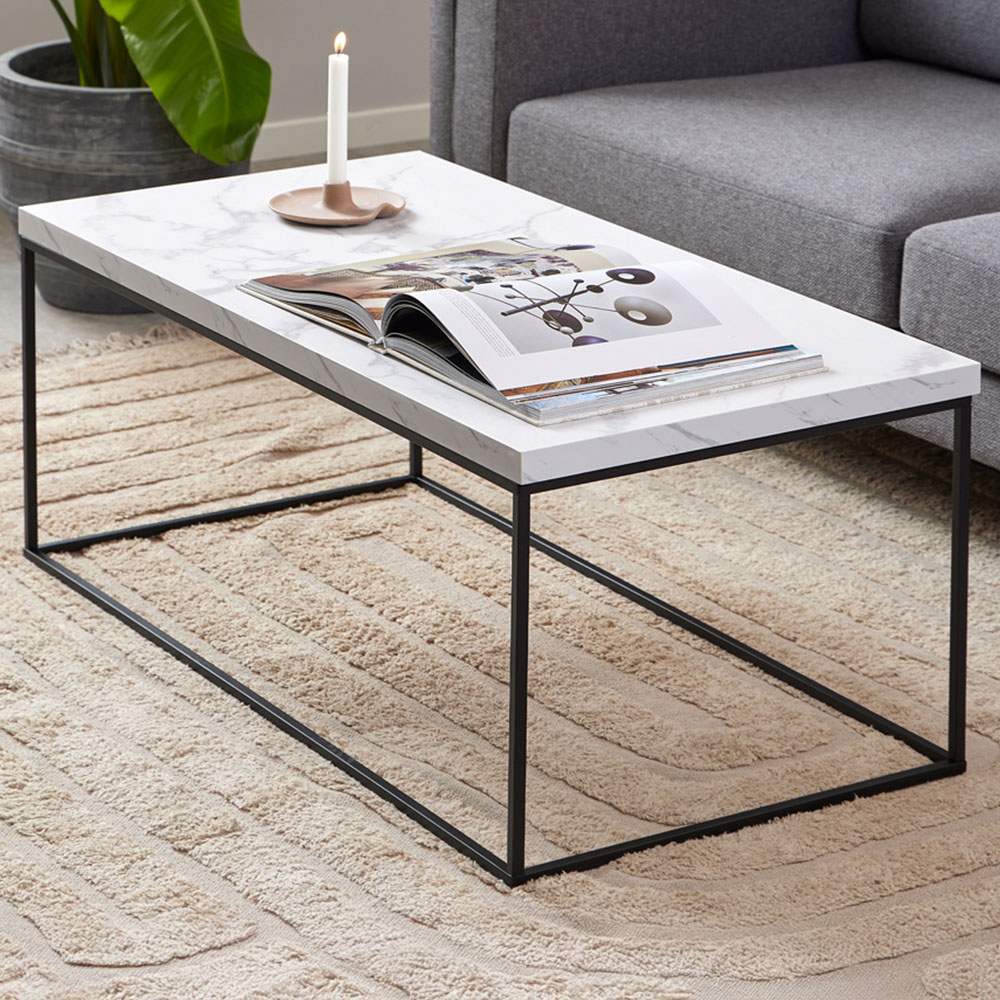Florence Barossa White Marble Carrara Top Rectangular Coffee Table Image 1