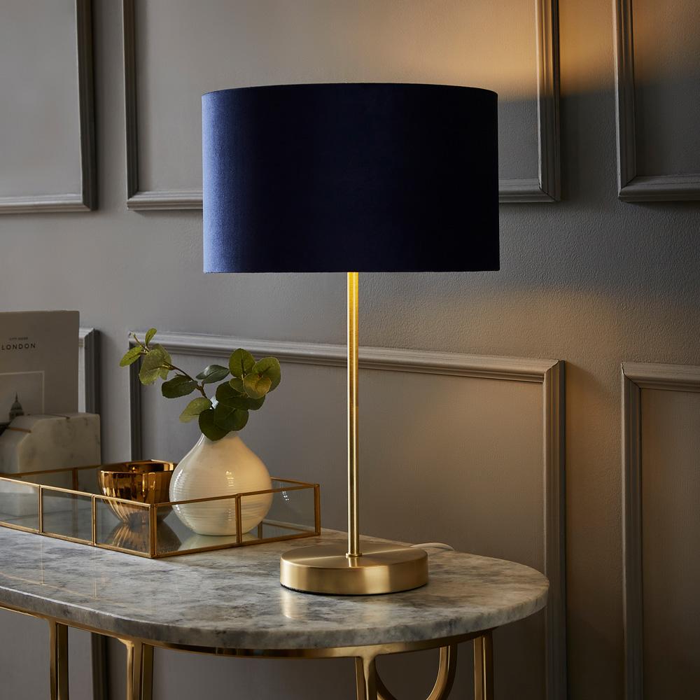 ValueLights Charlie Metallic and Navy Velvet Shade Gold Table Lamp and Bulb Image 2