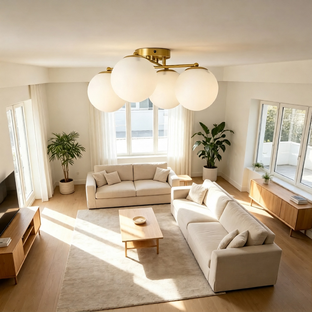 Living and Home 4 Light Gold Glass E27 Ceiling Light Image 2