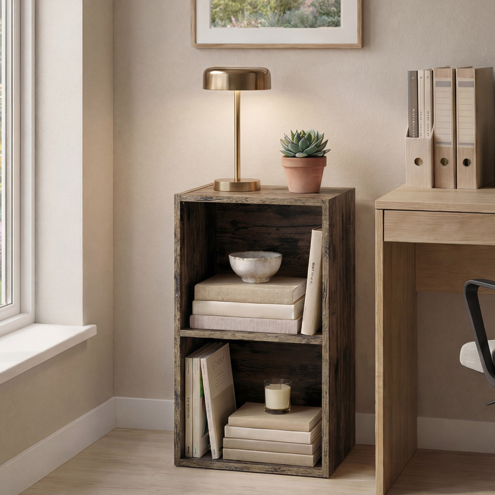 VIDA DESIGNS Oxford 2 Shelf Dark Wood Cube Bookcase Image 3