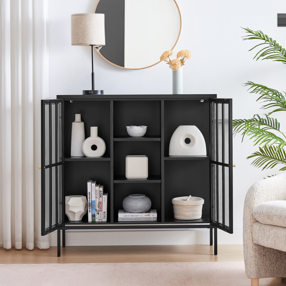 Furniturebox Jaya 2 Door Medium Black Metal Display Cabinet Image 5