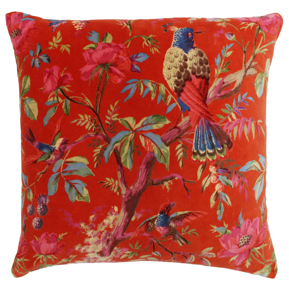 Paoletti Paradise Orange Velvet Cushion Image 1