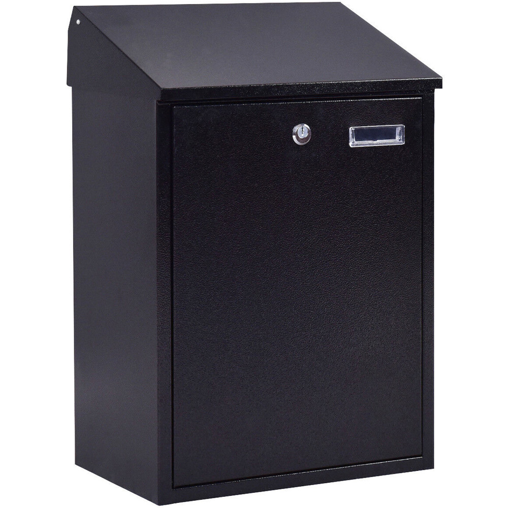 Costway Black Wall Mounted Steel Lockable Letter Box Image 1