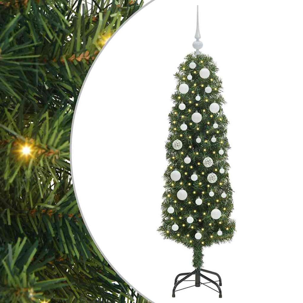 vidaXL Green Artificial Christmas Tree with Pinecones LEDs White Decoration Ornaments 5ft Image 2