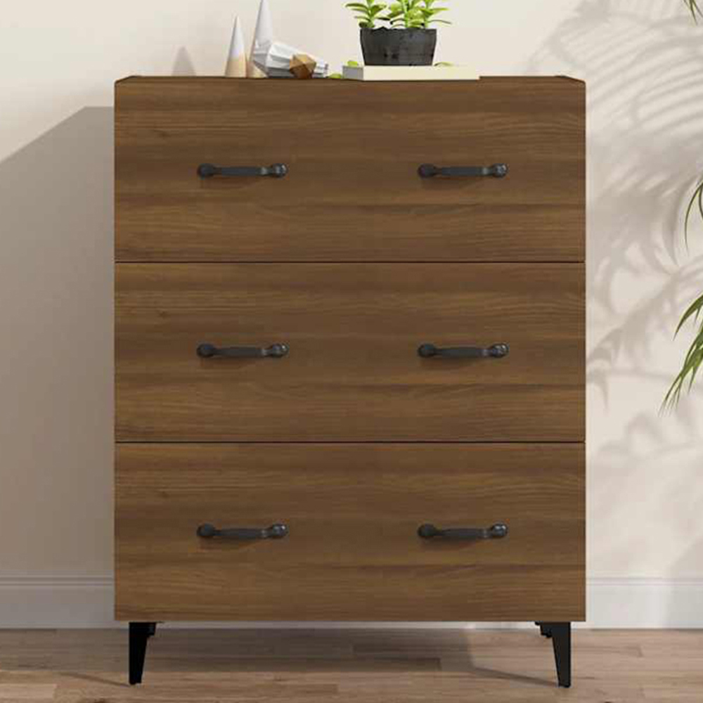 vidaXL 3 Drawer Brown Oak Sideboard Image 1