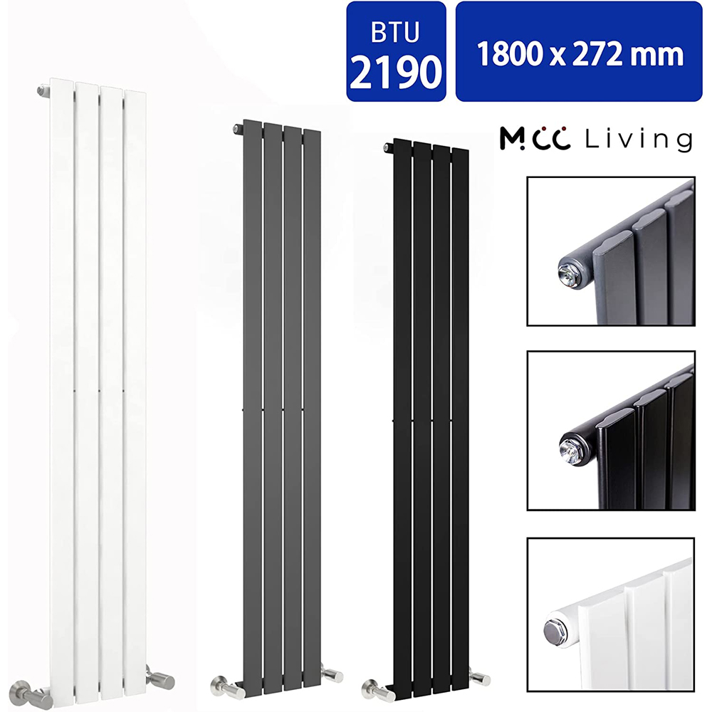 White Single Flat Panel Vertical Column Radiator 1800 x 272mm Image 7