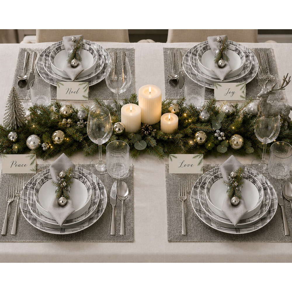 Waterside Christmas Grey Tartan 12 Piece Dinner Set Image 2