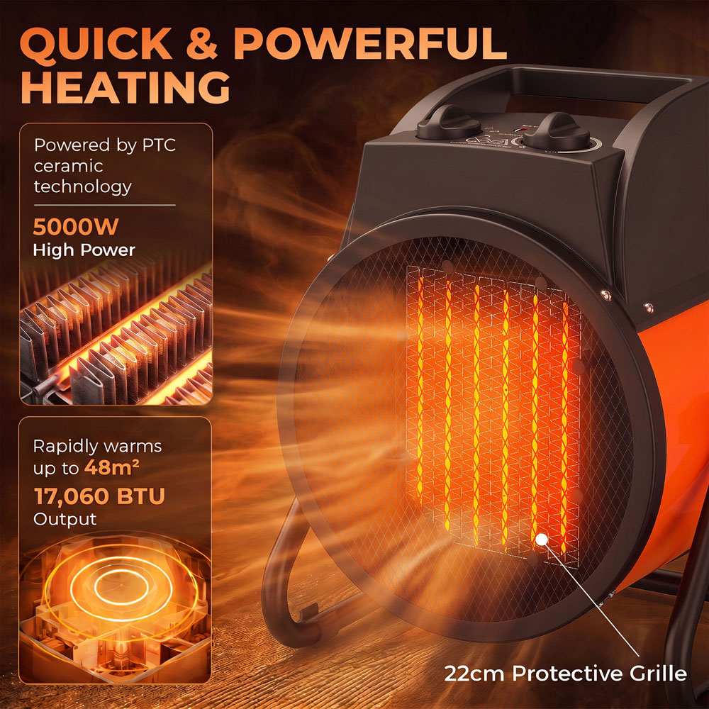 Outsunny Orange Tiltable Industrial Fan Heater with Adjustable Thermostat 17060BTU 5000W Image 3