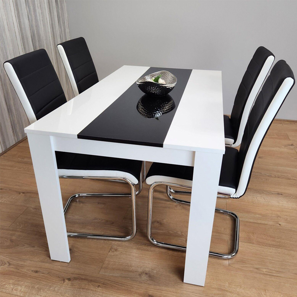 Portland Leather and Wood 4 Seater Dining Set White and Black Image 1
