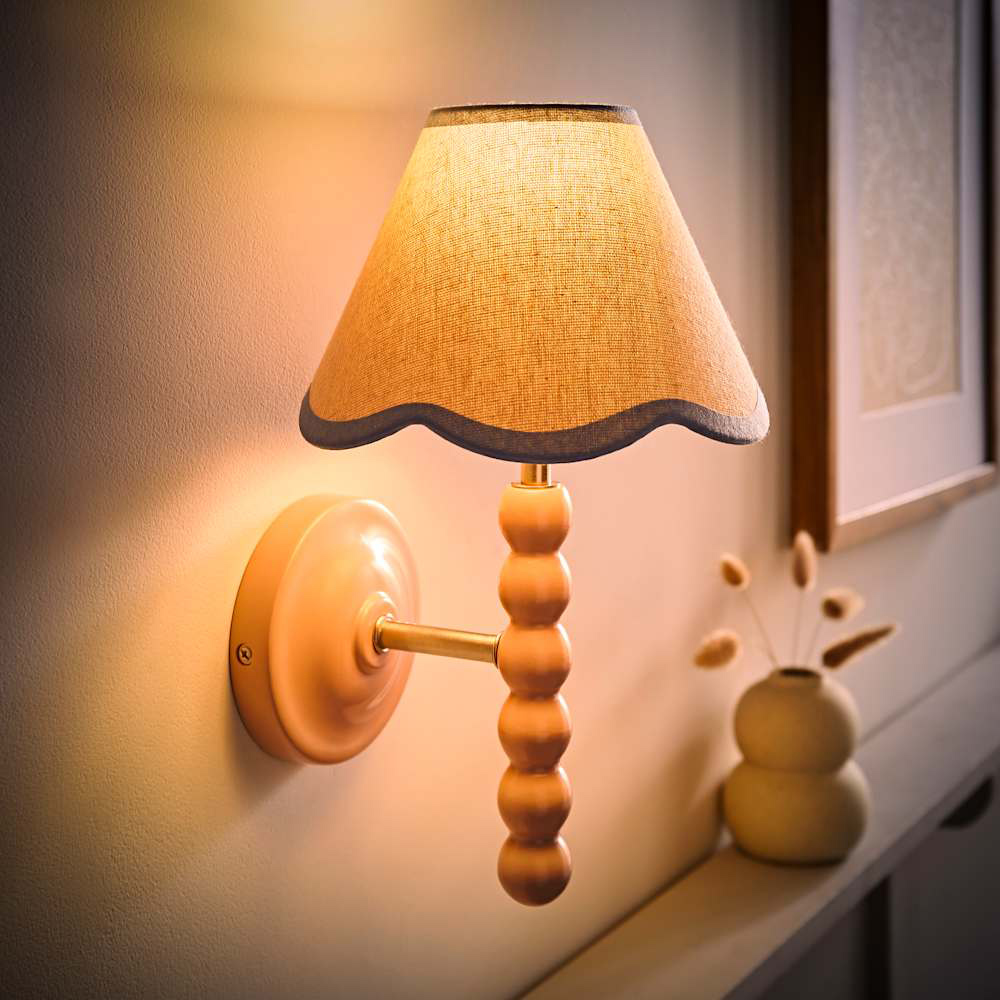 ValueLights Blue Trim Scallop Shade Pink Bobbin LED Wall Light with Bulb 2 Pack Image 2