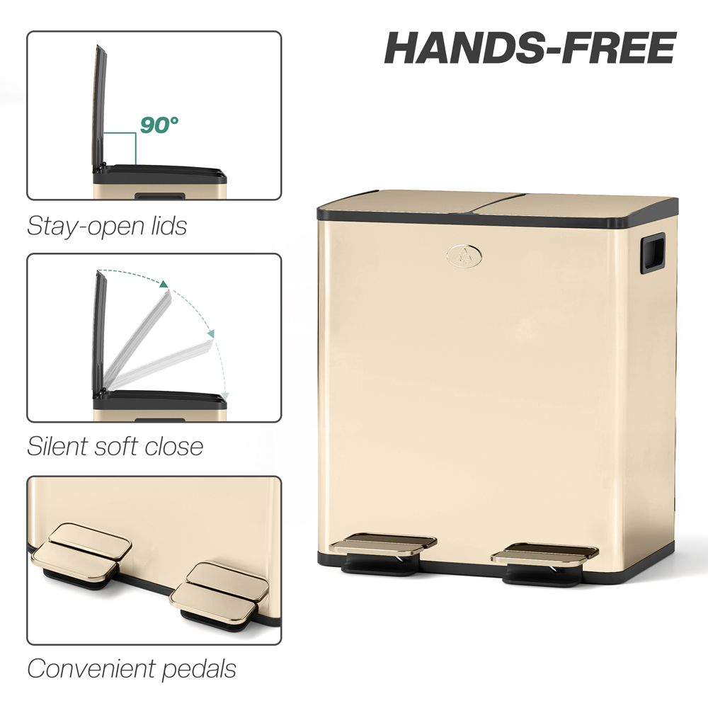 HOMCOM Golden Dual Compartment Kitchen Bin 40L Image 6