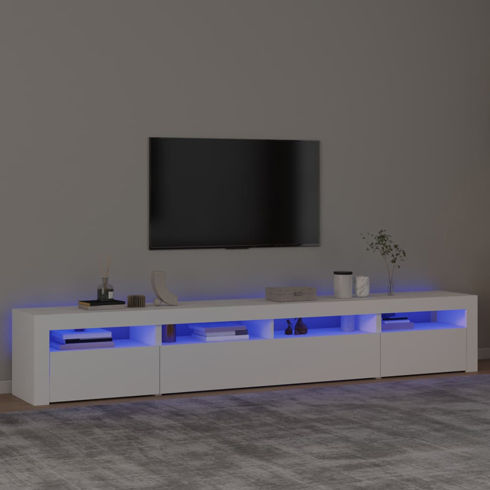 vidaXL 3 Door 4 Shelf White Wooden TV Cabinet with LED 3 Piece Image 1