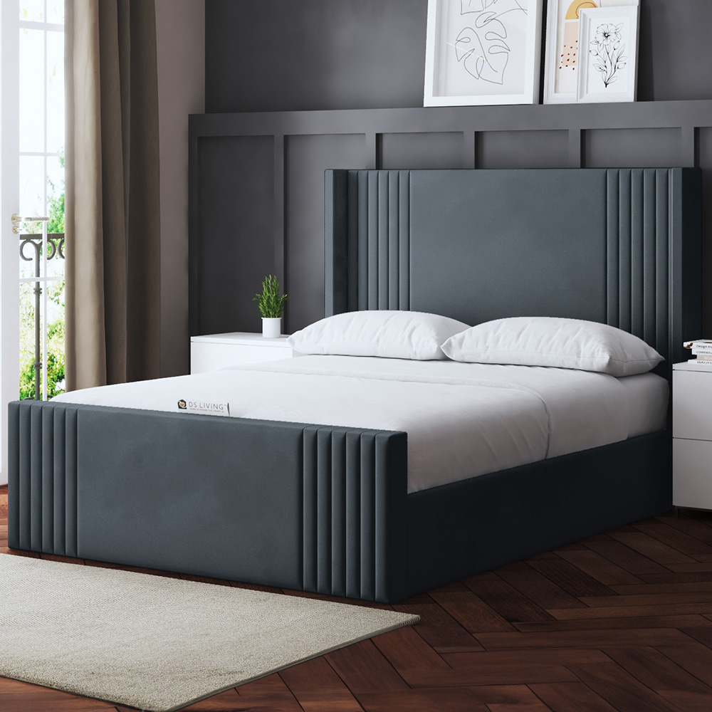 DS Living Elara Small Double Steel Winged Panel Ottoman Bed with Headboard Image 1