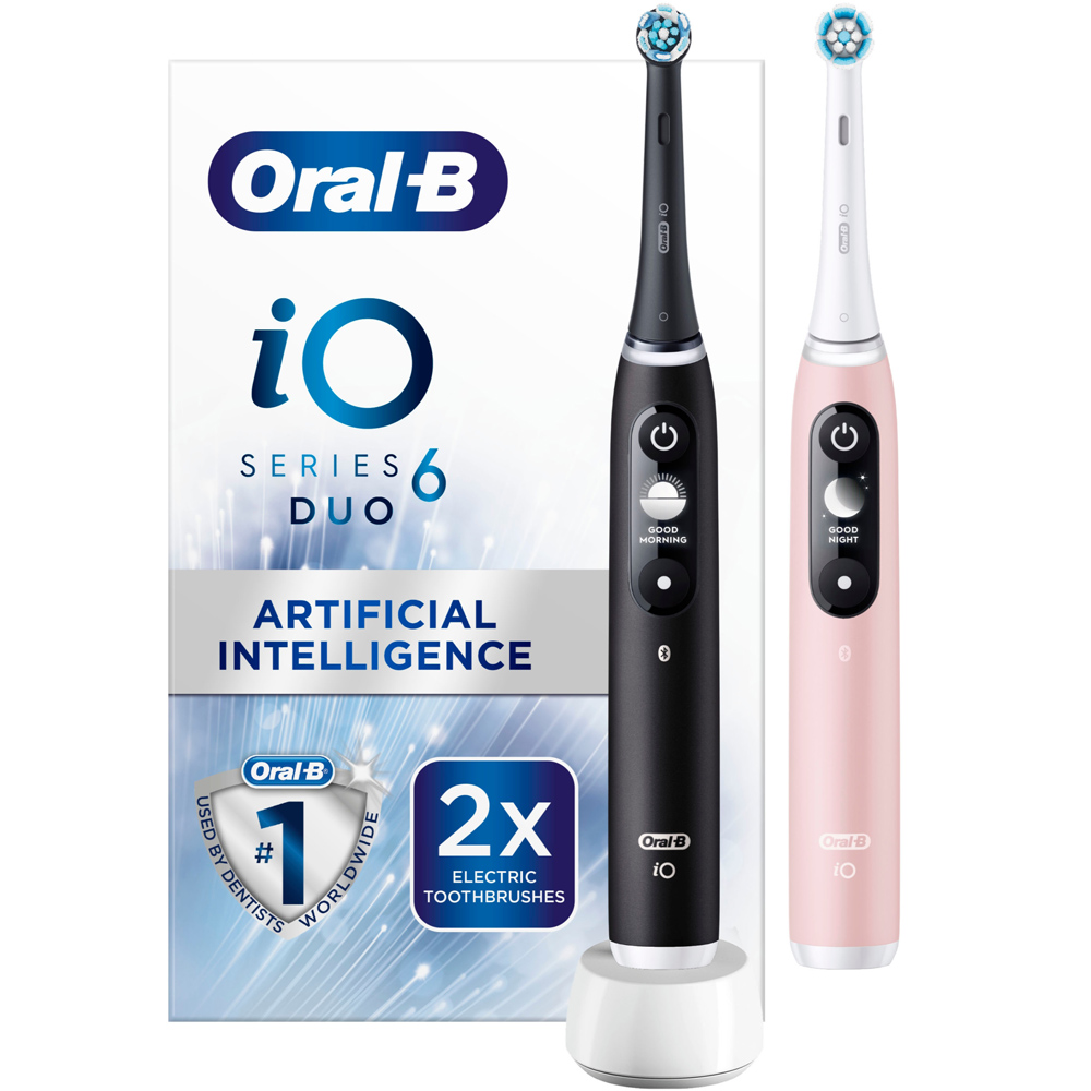 Oral-B iO Series 6 Black Lava and Pink Rechargeable Toothbrush 2 Pack Image 1
