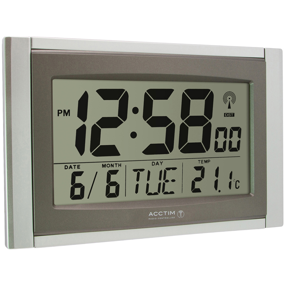 Acctim Stratus Silver Radio-Controlled LCD Smartlite Digital Desk Clock 27cm Image 1