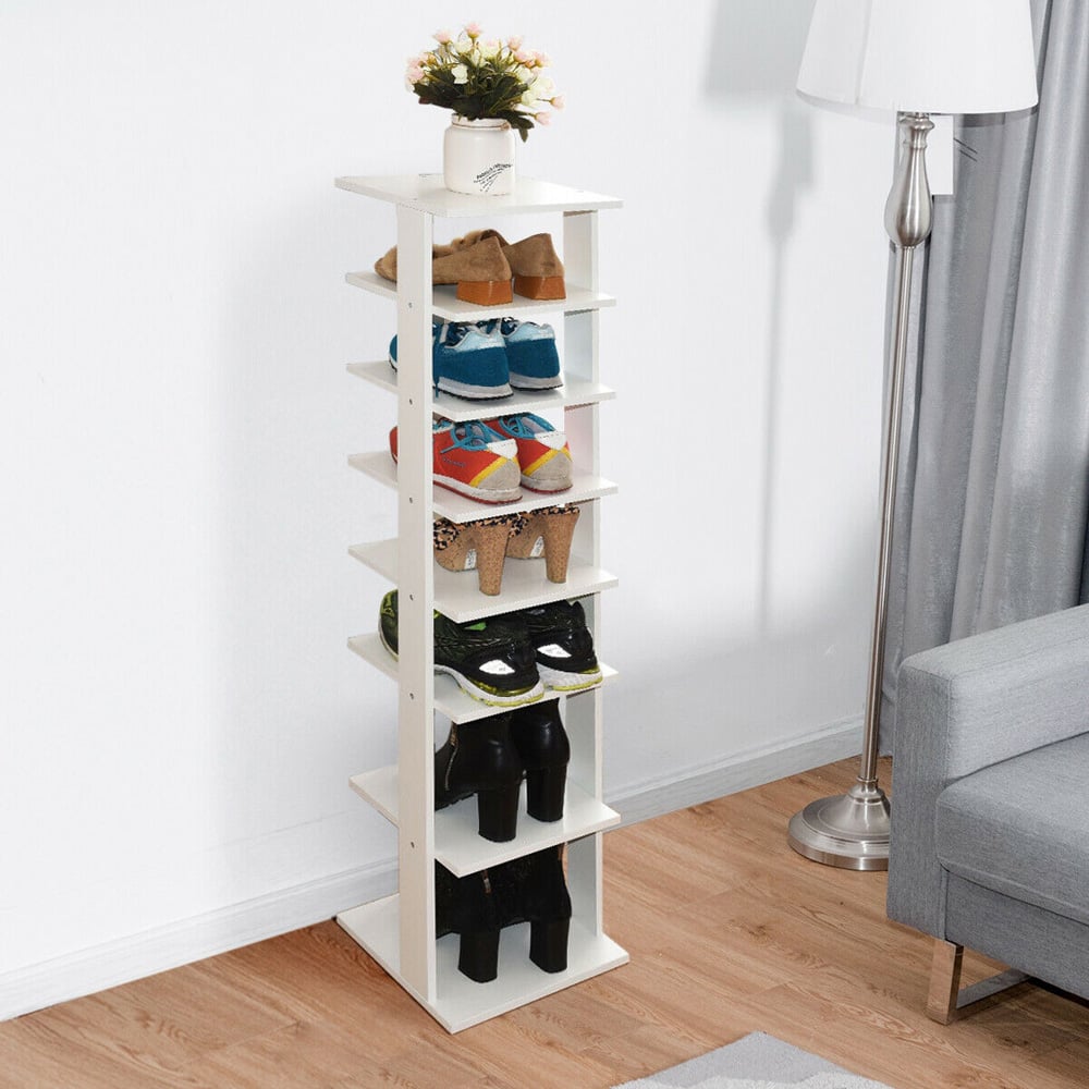 Costway 7 Shelf White Wooden Vertical Shoe Rack Image 2