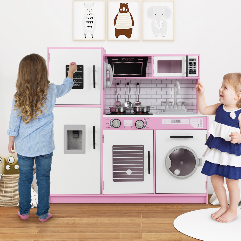 Costway Kids Pink and White Kitchen Play Set with Oven and Washing Machine Image 3