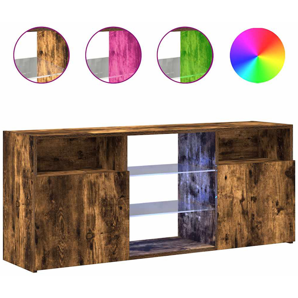 vidaXL 2 Door 4 Shelf Smoked Oak TV Cabinet with LED Lights Image 3