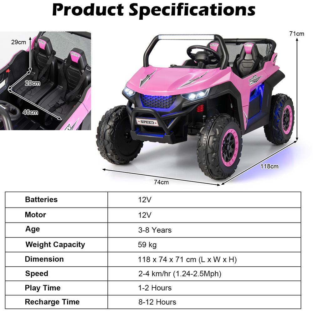 Costway Kids Pink 2 Seater Electric Ride On UTV Car with Remote Control 12V Image 7